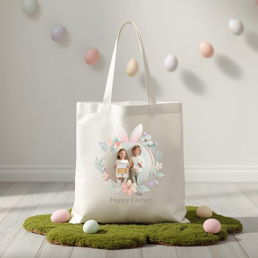 Elegant Easter Bunny Wreath Photo Tote Bag トートバッグ