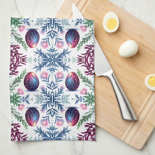 Elegant Easter Egg Botanical Art キッチンタオル (四つ折り)