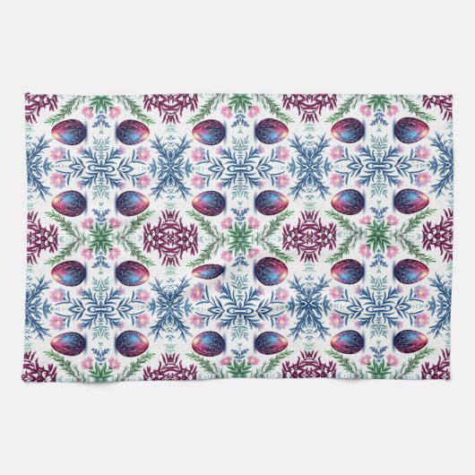 Elegant Easter Egg Botanical Art キッチンタオル (横)