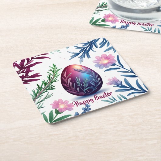 Elegant Easter Egg Botanical Art スクエアペーパーコースター (アングル)