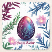 Elegant Easter Egg Botanical Art スクエアペーパーコースター (正面)
