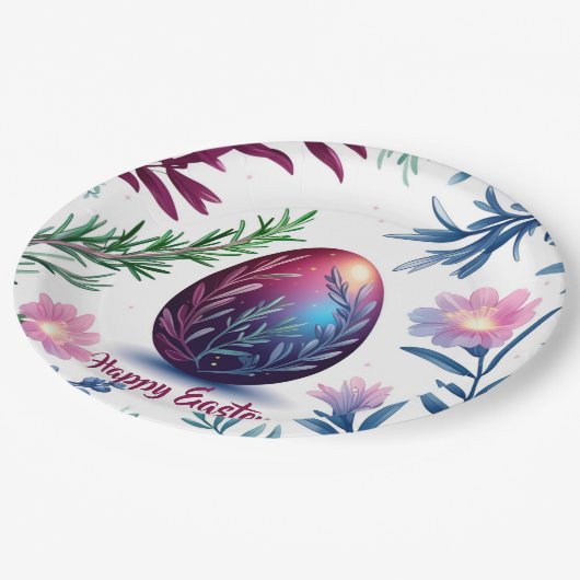 Elegant Easter Egg Botanical Art ペーパープレート (アングル)