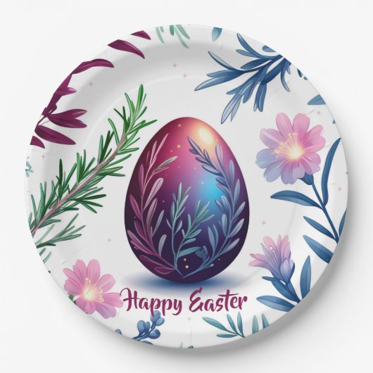 Elegant Easter Egg Botanical Art ペーパープレート (正面)