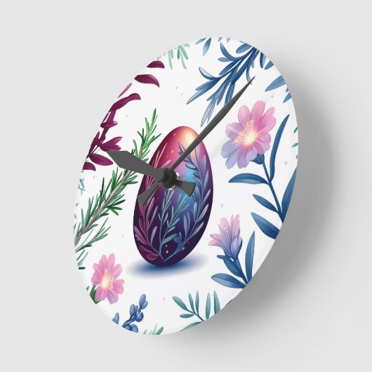 Elegant Easter Egg Botanical Art ラウンド壁時計 (傾斜)