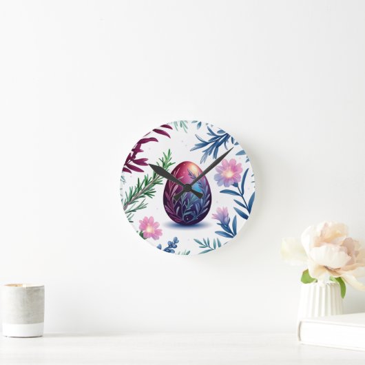 Elegant Easter Egg Botanical Art ラウンド壁時計 (ホーム)