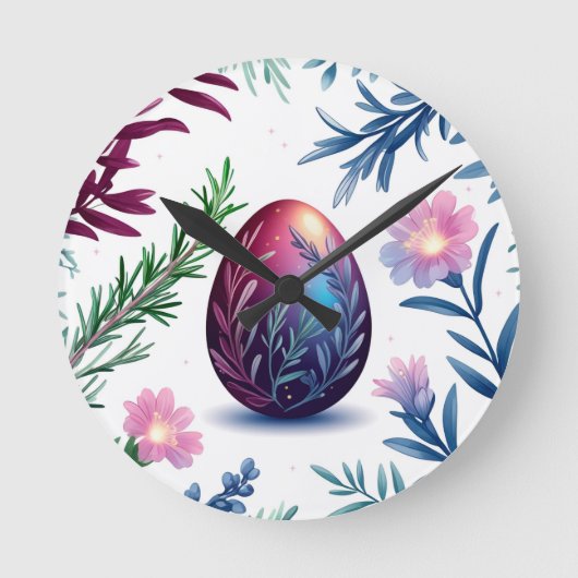 Elegant Easter Egg Botanical Art ラウンド壁時計 (正面)