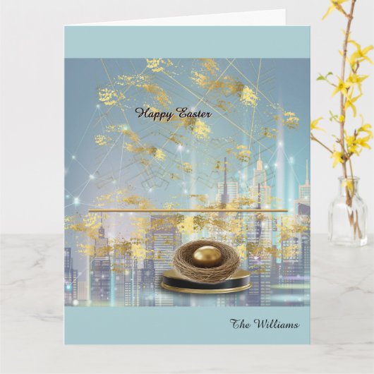 Elegant Easter Folded Greeting Card カード (黄色い花)