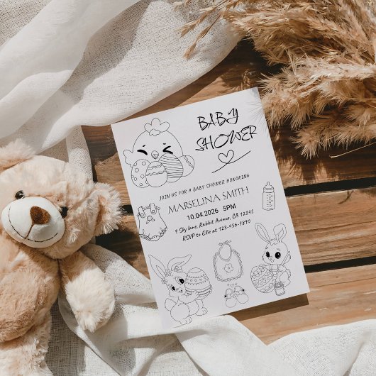 Elegant Easter Line Art Baby Shower Party 招待状