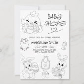 Elegant Easter Line Art Baby Shower Party 招待状 (正面)