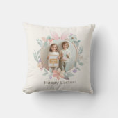 Elegant Easter Photo Pillow | Bunny Wreath Design クッション (正面)