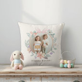 Elegant Easter Photo Pillow | Bunny Wreath Design クッション