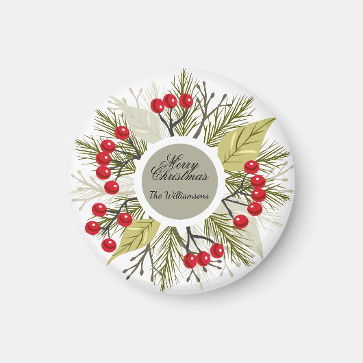 Elegant Editable Christmas Circle Sticker マグネット (正面)