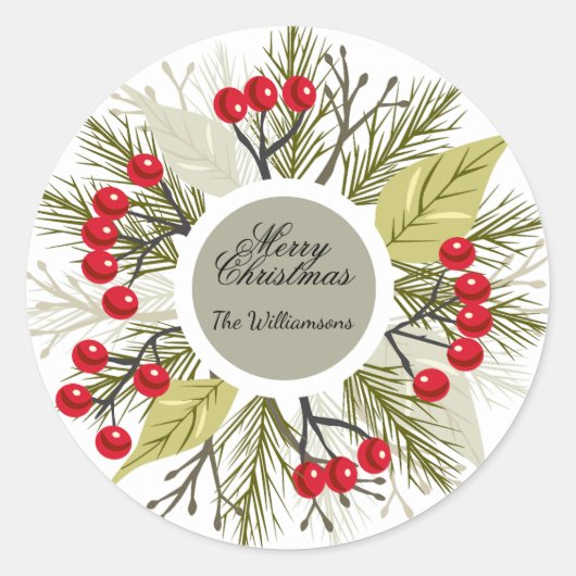 Elegant Editable Christmas Circle Sticker ラウンドシール (正面)
