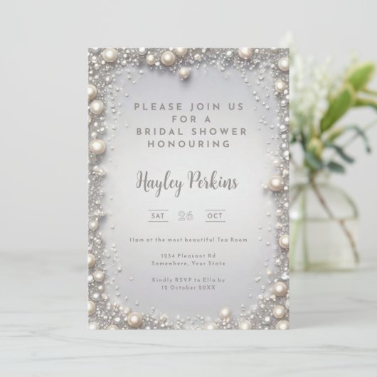 Elegant Editable Diamonds & Pearls Bridal Shower  招待状 (スタンド正面)