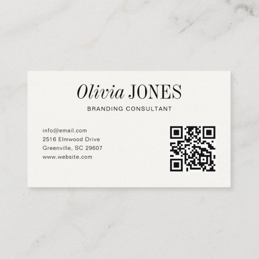 Elegant Editorial Minimalist White QR Code 名刺 (裏面)