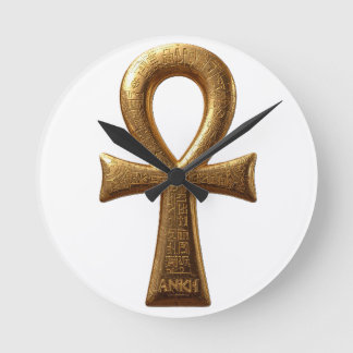 Elegant Egyptian Ankh Symbol Wall Art ラウンド壁時計