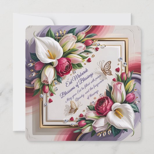 Elegant Eid Al Adha Greeting Card with White Calla カード (裏面)