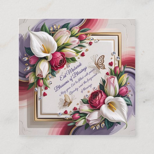 Elegant Eid Al Adha Greeting Card with White Calla スクエア名刺 (裏面)