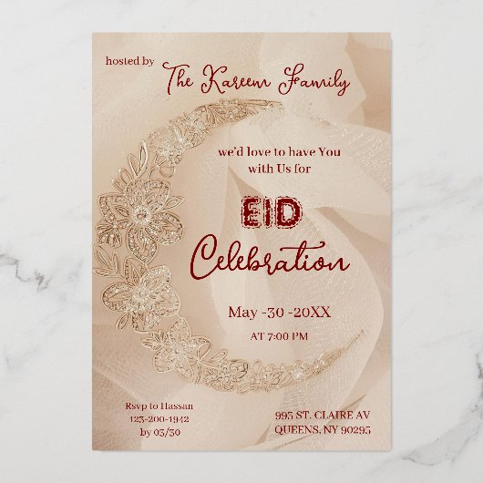 Elegant EId Celebration  Eid Party Invitation 箔シーズンカード (正面)