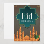 Elegant Eid Mubarak Mosque Skyline Art シーズンカード (正面/裏面)
