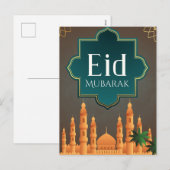 Elegant Eid Mubarak Mosque Skyline Art シーズンポストカード (正面/裏面)