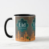 Elegant Eid Mubarak Mosque Skyline Art マグカップ (左)