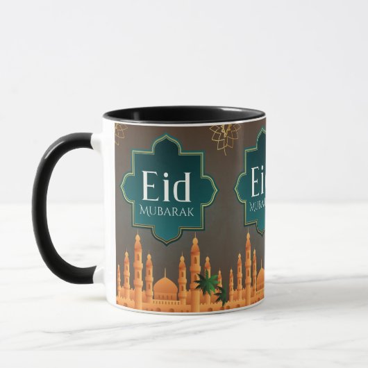 Elegant Eid Mubarak Mosque Skyline Art マグカップ (左)