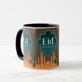 Elegant Eid Mubarak Mosque Skyline Art マグカップ (正面左)