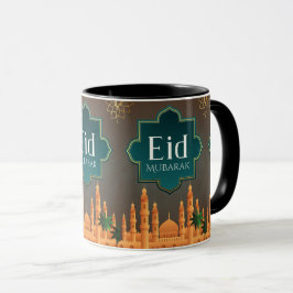 Elegant Eid Mubarak Mosque Skyline Art マグカップ