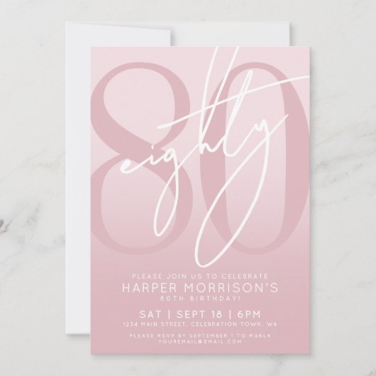 Elegant Eighty Pink 80th Birthday Party 招待状 (正面)