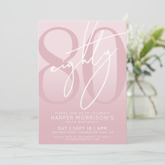 Elegant Eighty Pink 80th Birthday Party 招待状 (スタンド正面)
