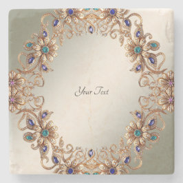 Elegant Elegant Gold Jewel Flowers Stone Coaster ストーンコースター