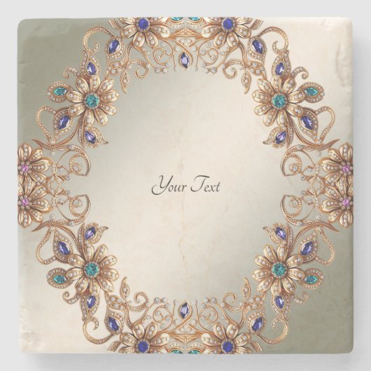 Elegant Elegant Gold Jewel Flowers Stone Coaster ストーンコースター (正面)