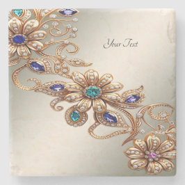 Elegant Elegant Gold Jewel Flowers Stone Coaster ストーンコースター