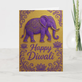 Elegant Elephant & Lotus Happy Diwali Greeting カード