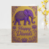 Elegant Elephant & Lotus Happy Diwali Greeting カード (黄色い花)