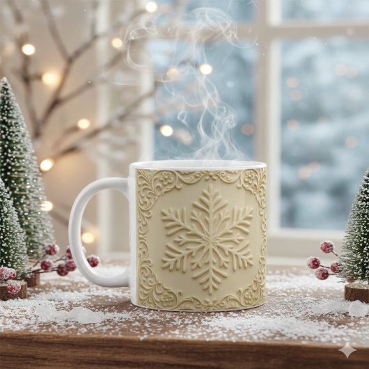 Elegant Embossed Snowflake Holiday Art コーヒーマグカップ