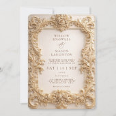 Elegant Embossed Style Frame Baroque Wedding 招待状 (正面)