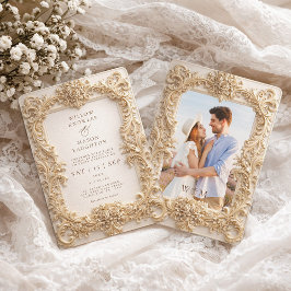 Elegant Embossed Style Frame Baroque Wedding 招待状