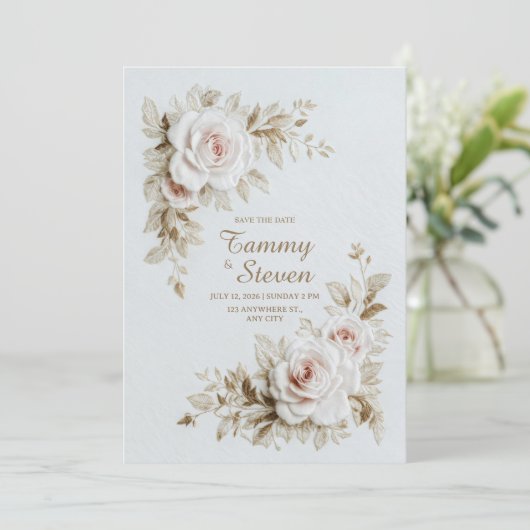 Elegant Embroidered Rose Wedding 招待状 (スタンド正面)