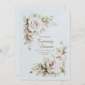 Elegant Embroidered Rose Wedding 招待状 (正面/裏面)