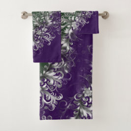 Elegant Emerald and Amethyst Silver Trim Towel Set バスタオルセット