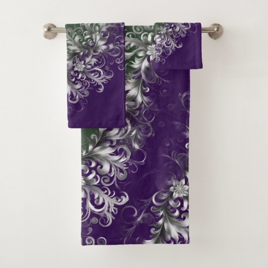 Elegant Emerald and Amethyst Silver Trim Towel Set バスタオルセット (インサイチュ)