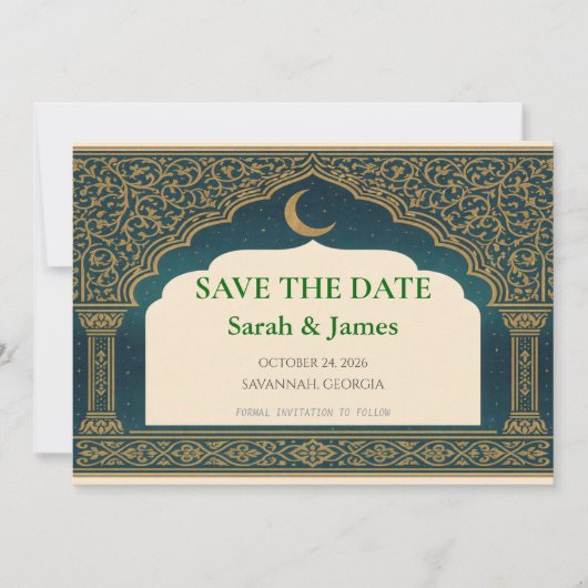 Elegant Emerald and Gold Arch Save the Date  (正面)