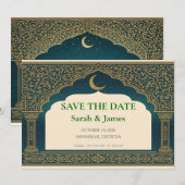 Elegant Emerald and Gold Arch Save the Date  (正面/裏面)