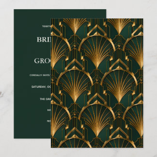 Elegant Emerald and Gold Art Deco Wedding 招待状