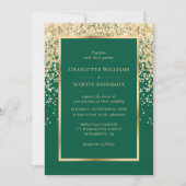 Elegant Emerald and Gold Confetti Wedding 招待状 (正面)