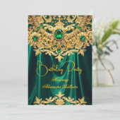 Elegant Emerald gems Gold Lace Damask Birthday 招待状 (スタンド正面)