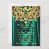 Elegant Emerald gems Gold Lace Damask Birthday 招待状 (裏面)