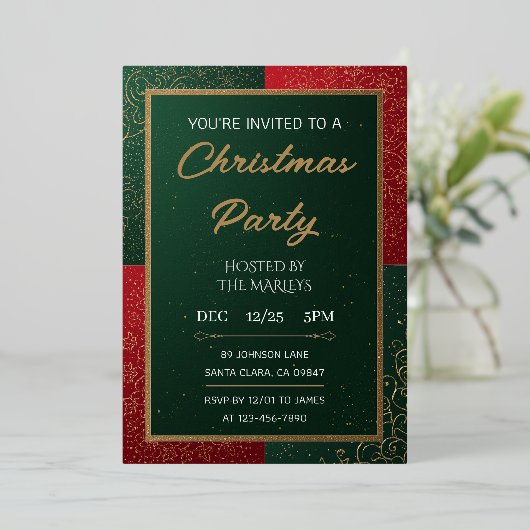 Elegant Emerald Gold Christmas Invitation 箔招待状 (立ち正面)